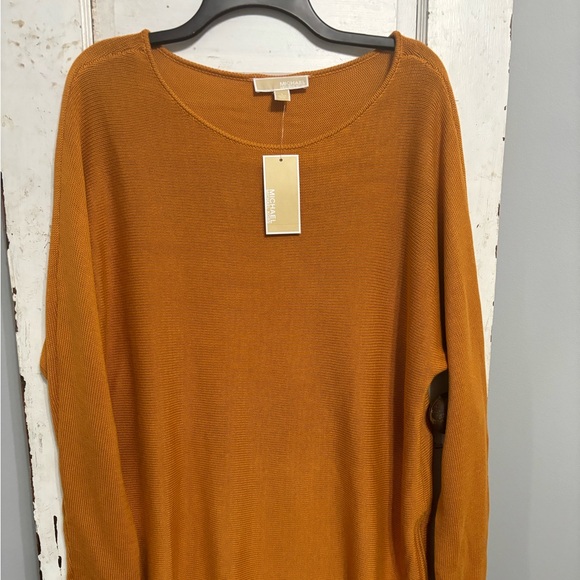 Michael Kors Sweaters - Michael Kors Orange Pullover Side Hem Zipper Knit Sweater Womens Size Large
